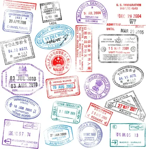 vector passport stamps design set