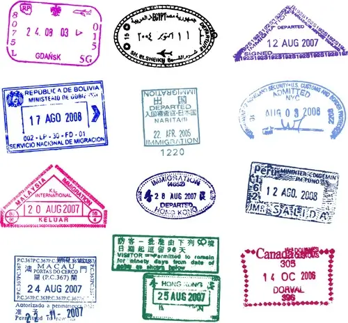 vector passport stamps design set