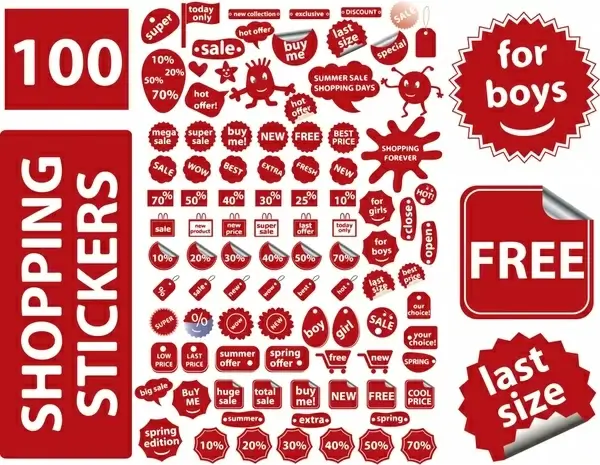 sales stickers templates collection modern red shapes decor