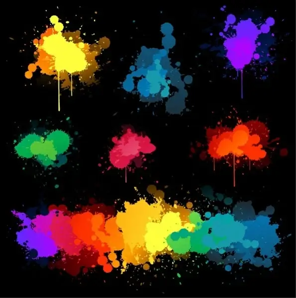 Vector Set Of Colored Blots On The Black Background