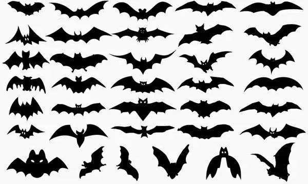 Vector Set of Halloween Bat Silhouette