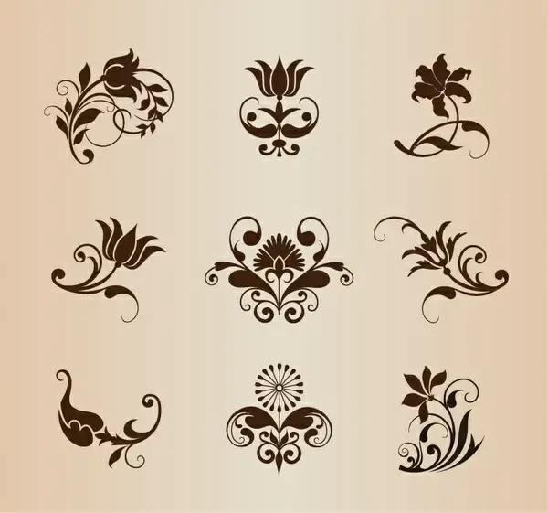 vector set of ornamental vintage flowers elements