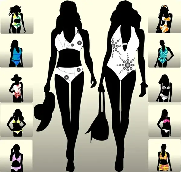 swimsuit fashion templates model silhouette icons