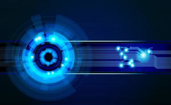 abstract technology background sparkling blue circles spots connection