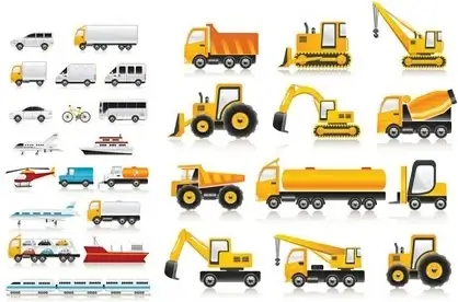 transportation vehicle icons collection various colored flat types