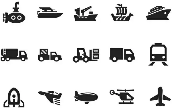 Vector Transportation Icon Set on Gray