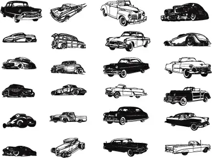 various vintage cars icons collection silhouette style