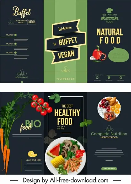 vegan menu cover template elegant colorful dark triflold