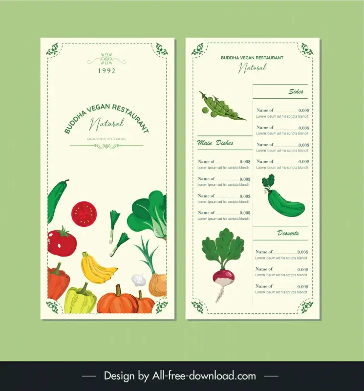 vegan menu template healthy vegetables decor