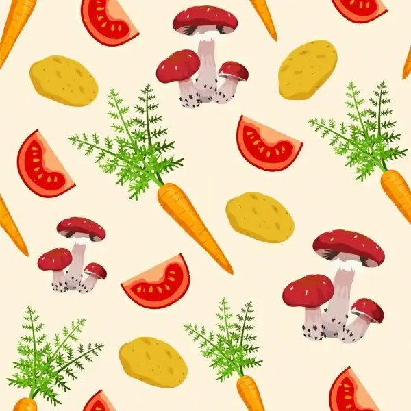 vegetable backdrop mushroom tomato carrot icons repeating decor