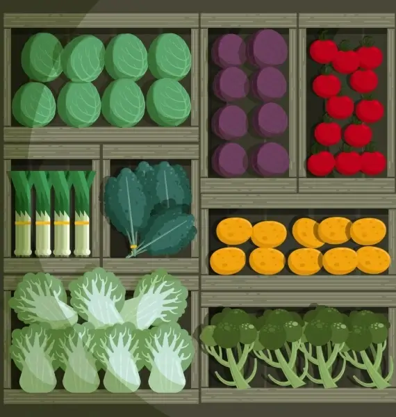 vegetable background wooden trays display icon colorful classical