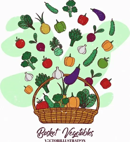 vegetables basket background colorful retro design