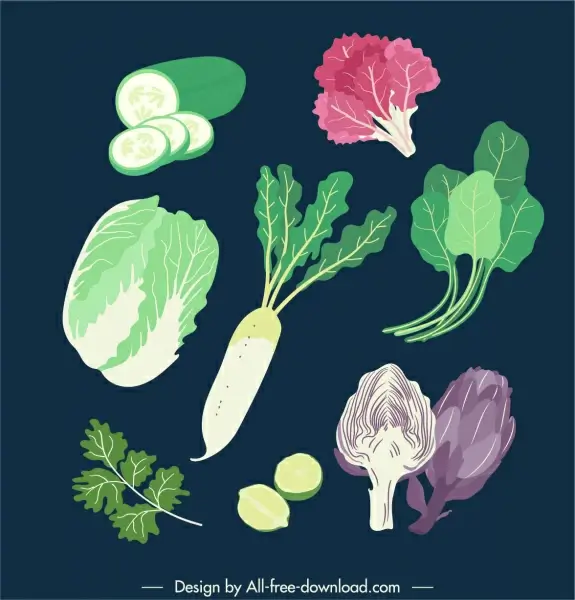 vegetables design elements classical handdrawn sketch