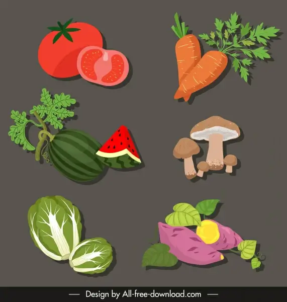 vegetables icons colored classic sketch