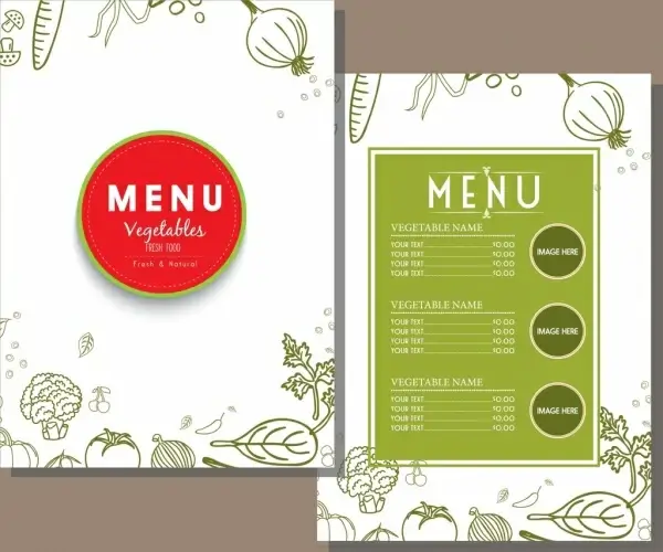 vegetarian menu template green decor handdrawn sketch