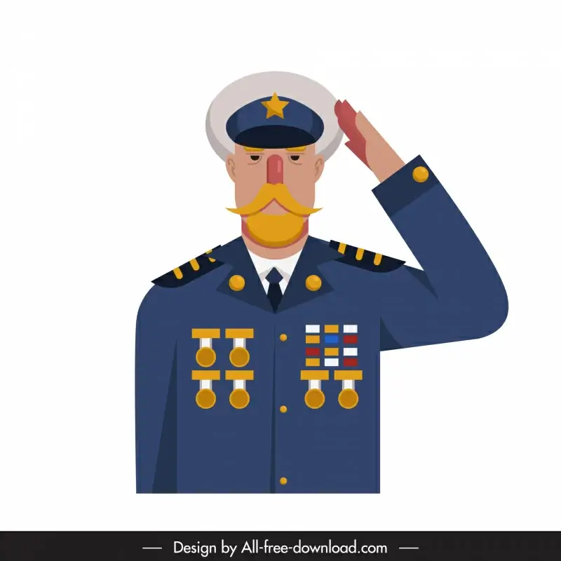 veteran icon salute old man sketch elegant uniform cartoon sketch