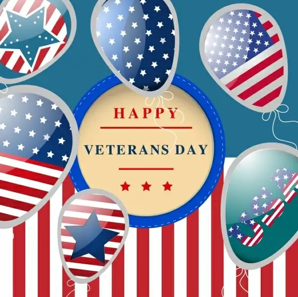 veterans day banner balloon usa flags icons decoration