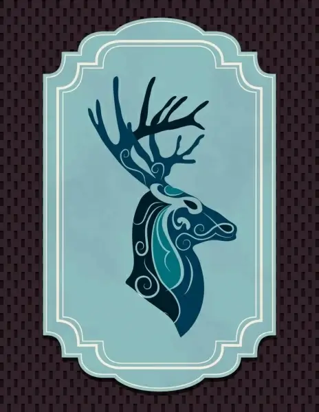 vintage blue frame decoration reindeer icon classical curves
