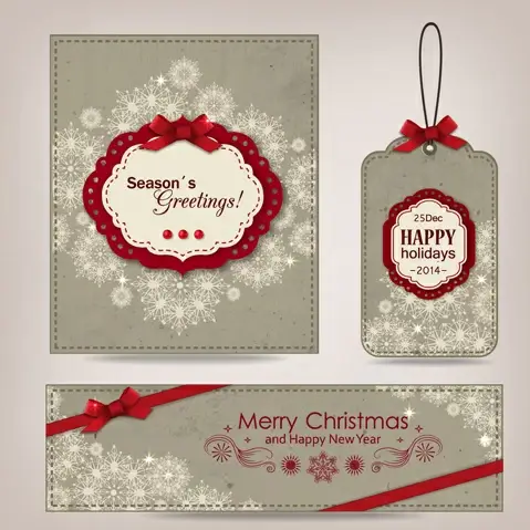 vintage christmas card with banner and tag vector