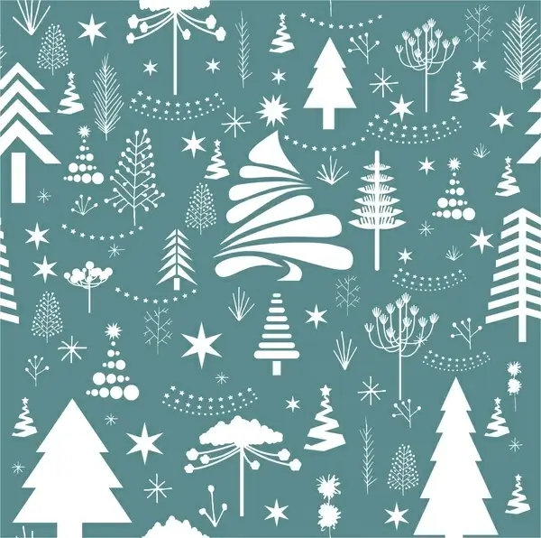vintage christmas pattern with various fir trees decoration
