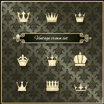 vintage crown vector set