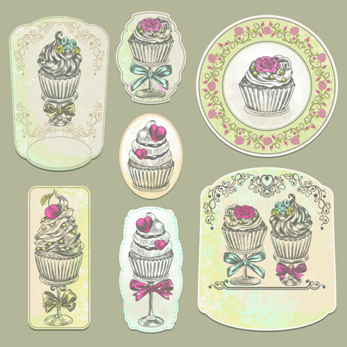 vintage cupcakes labels creative vector