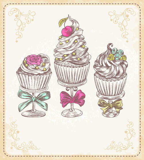 vintage cupcakes labels creative vector