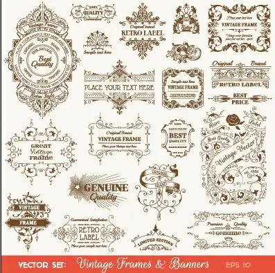 vintage deco labels and banners vector 