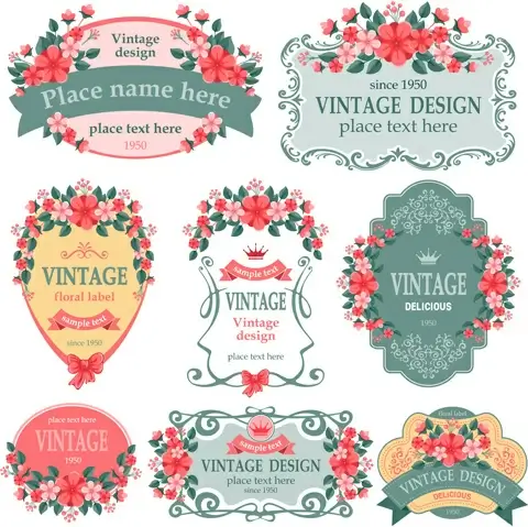vintage floral labels vector graphics