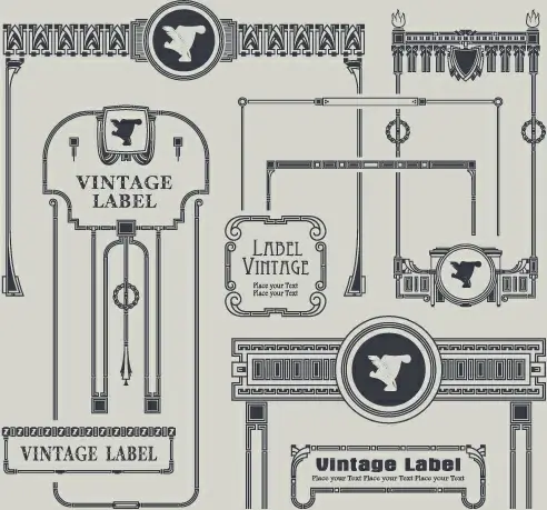 vintage label and border elements vector 