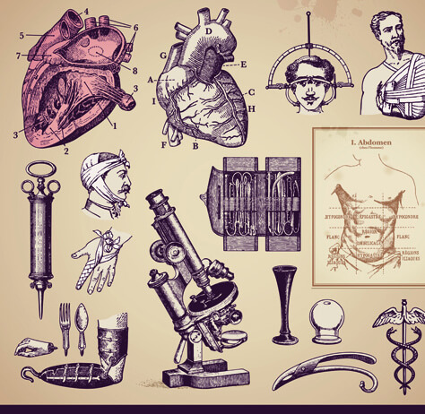 vintage medicine elements vector