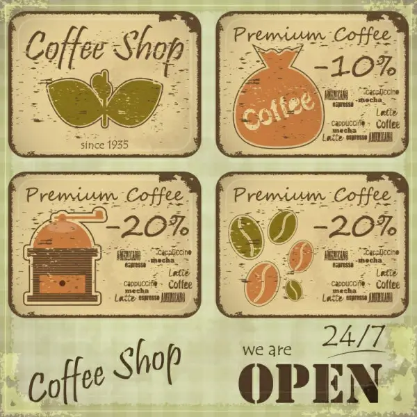 vintage of retro coffee elements cards vector