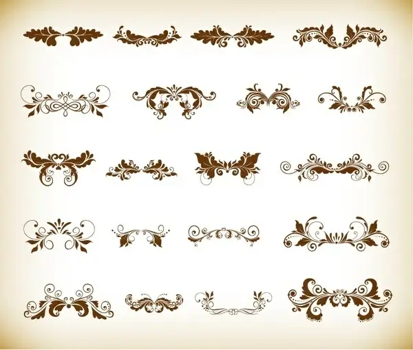 vintage ornaments with floral element for design vector set