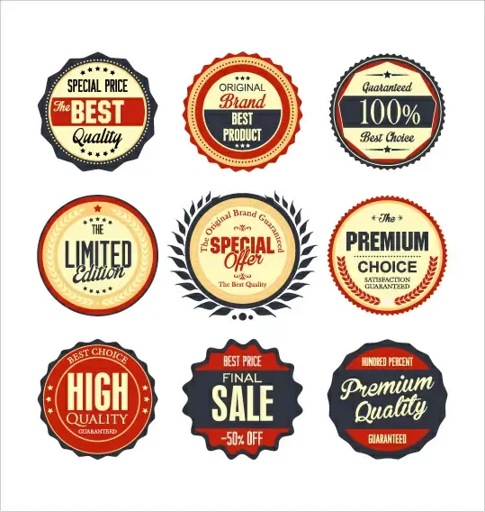 vintage premium quality labels colored vector