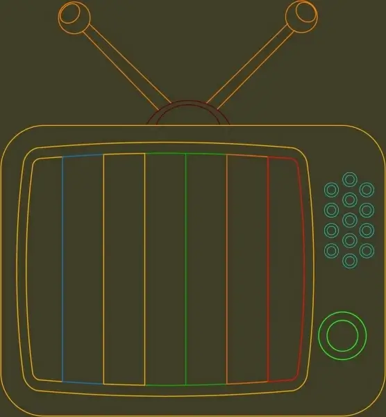 vintage television icon closeup colored flat sketch