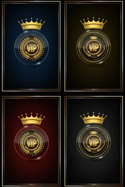 vip logo sets shiny elegance crown circles icons
