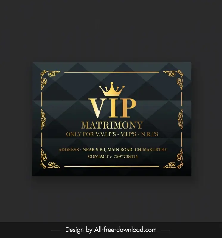 vip matrimony card template luxury elegant crown texts decor
