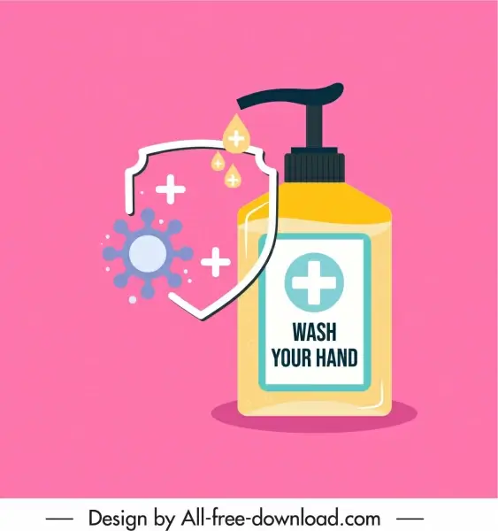 virus protection poster handwash gel shield sketch 