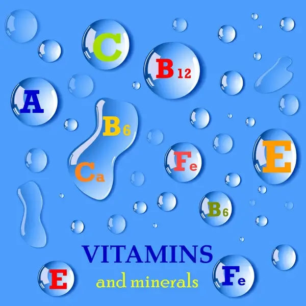 vitamin and minerals vector illustration with water drops