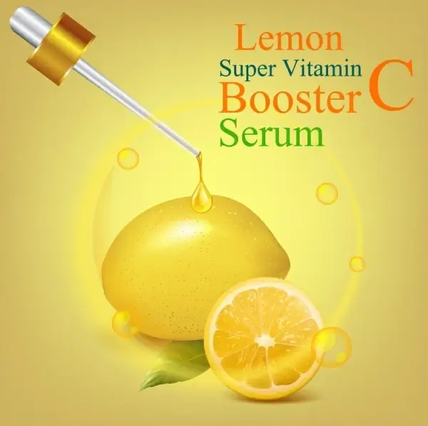 vitamin c advertisement lemon icon shiny golden decor