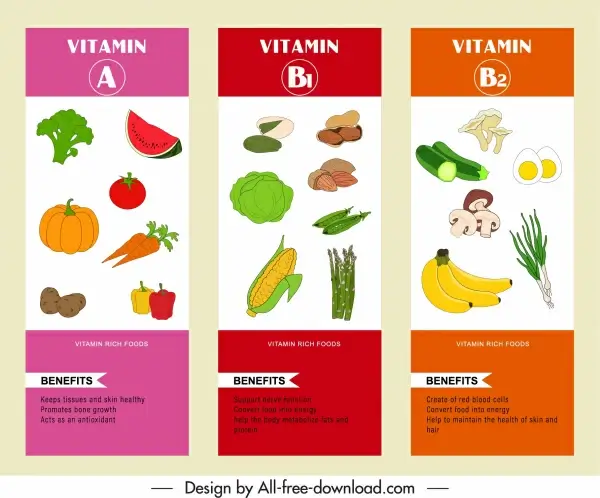 vitamin infographic templates colorful handdrawn vegetables fruit sketch