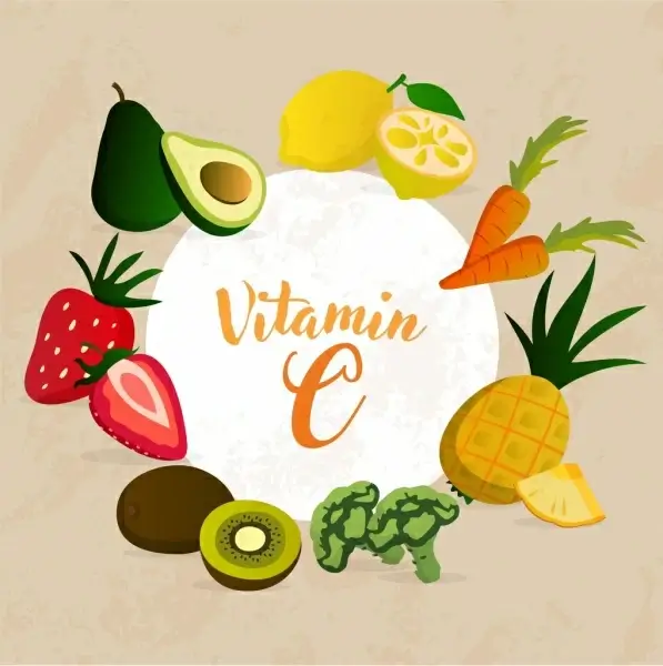 vitamins advertisement colorful fruits icons decoration