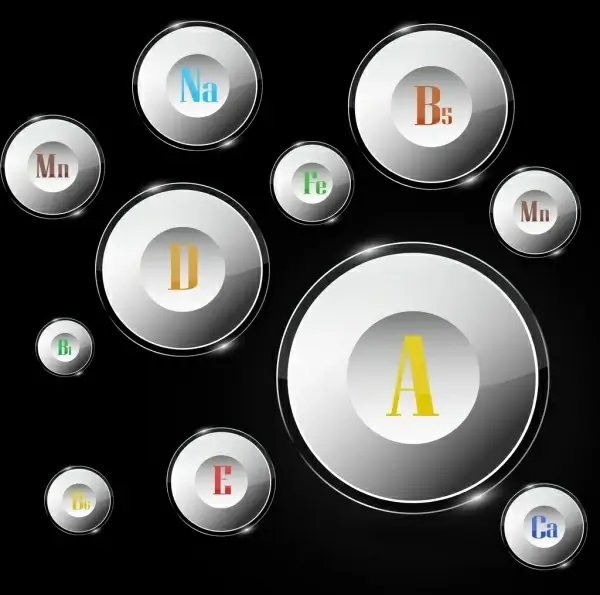 vitamins sign icons shiny 3d white circles design