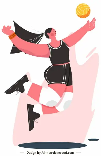 volleyball sport icon dynamic sketch flat cartoon character
