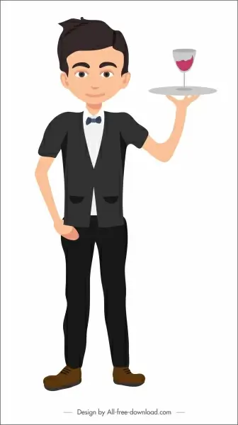 waiter icon young boy cartoon character sketch
