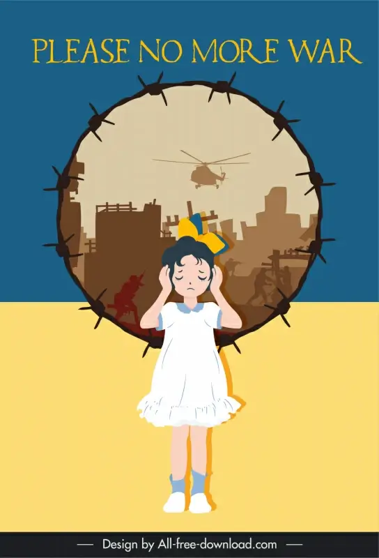 war  poster template cute girl damage scene ukraine flag decor
