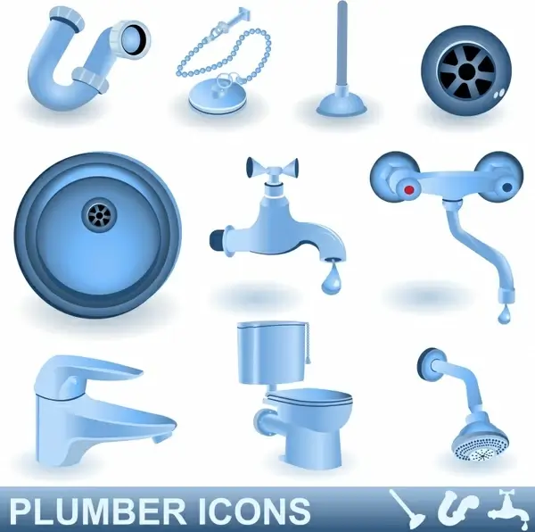 plumber icons tap toilet shower drainage design elements
