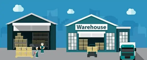 warehouse concepts design with delivery process illustration