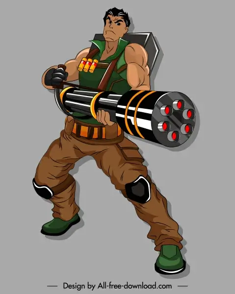 warrior icon big gun armed 3d cartoon character