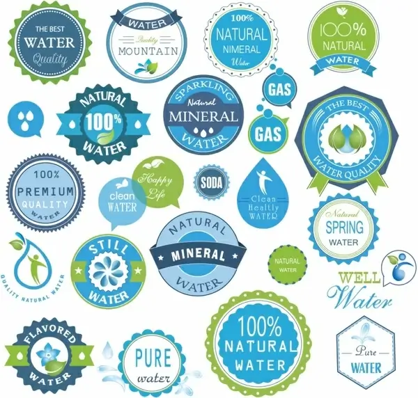 Water badges and stickers set